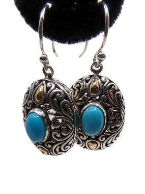 Samuel B.  Sterling Silver & 18K Gold Turquoise Dangle Earrings
